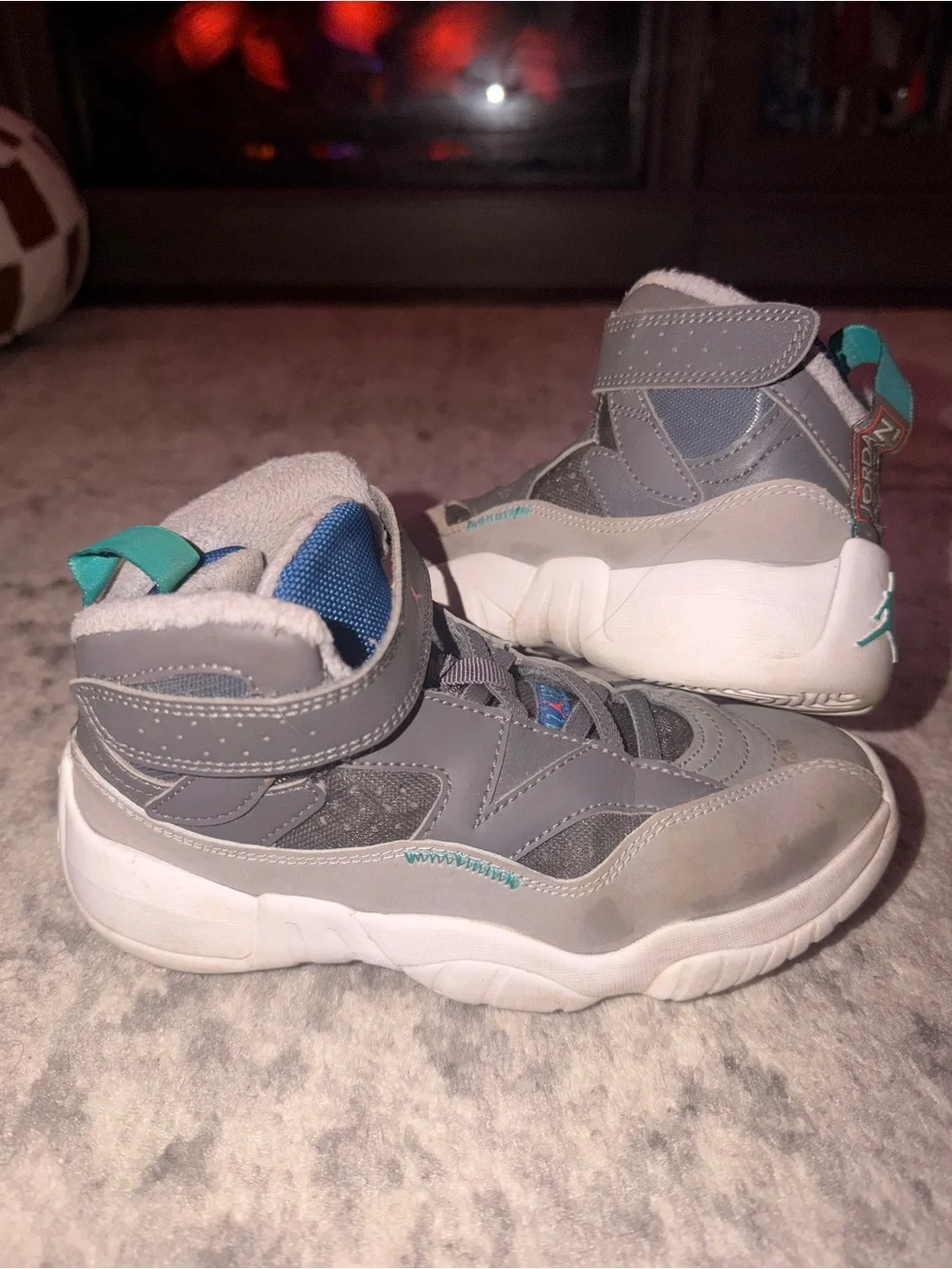 Jordan Jumpman Two Trey Kids Shoes Gray Blue Size 13.5C